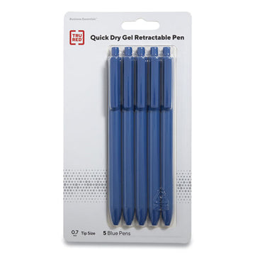 TRU RED™ Quick Dry Gel Pen, Retractable, Medium 0.7 Mm, Blue Ink, Blue Barrel, 5-pack freeshipping - TVN Wholesale